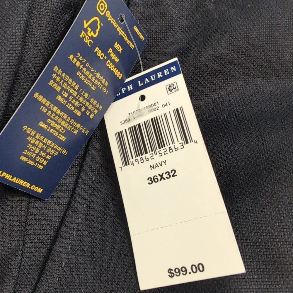 NEW Polo Ralph Lauren Men's 36X32 Wool Blend Cuffed‎ Pants Deep Navy Blue NWT